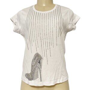 Silver Heels Print Rhinestone Bling Crewneck Short Sleeve T-Shirt Cute Tee Shirt